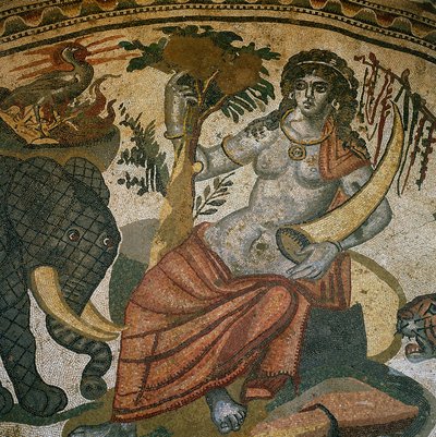 Personification of Armenia Between an Elephant and a Tiger, Mosaic, Villa of Casale, Piazza Armerina, Enna by Unknown